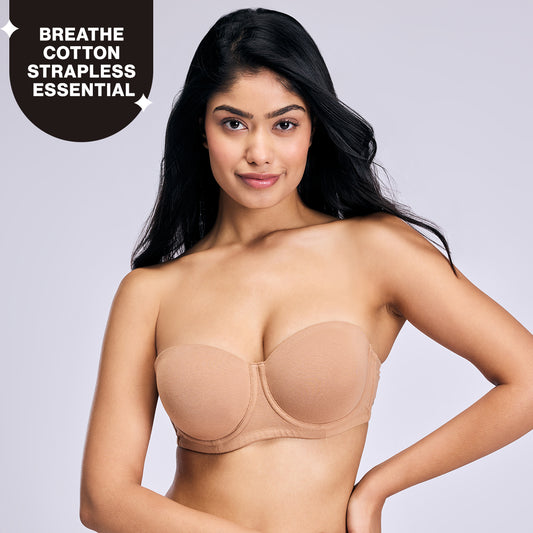 Nykd By Nykaa Ultimate 24/7 Breathe Cotton Multiway Padded Wired Strapless Bra NYB456 Tan