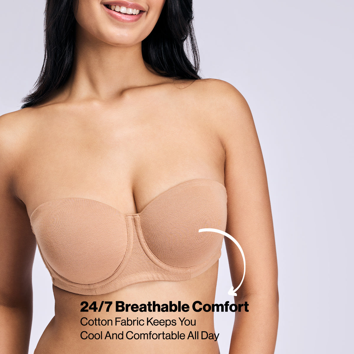 Nykd By Nykaa Ultimate 24/7 Breathe Cotton Multiway Padded Wired Strapless Bra NYB456 Tan