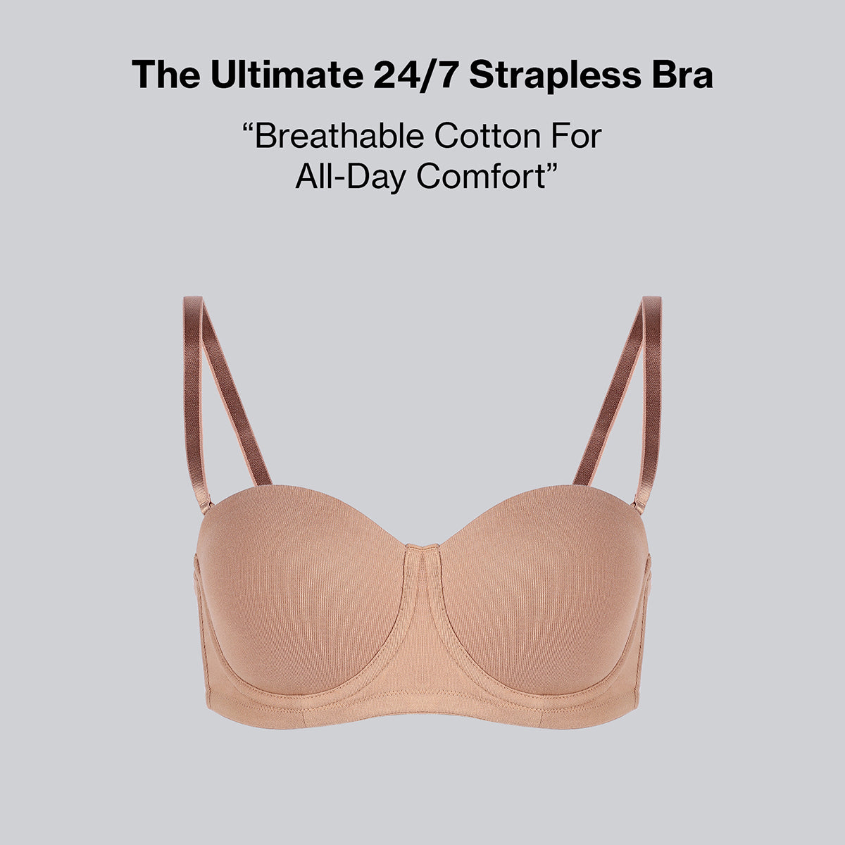 Nykd By Nykaa Ultimate 24/7 Breathe Cotton Multiway Padded Wired Strapless Bra NYB456 Tan