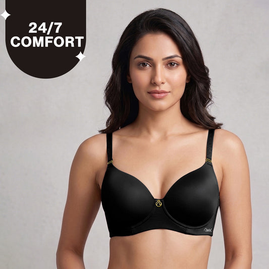 Nykd By Nykaa Ultimate 24/7 Multiway Luxe 3/4th Coverage Padded Non Wired T-Shirt Bra NYB459 Black