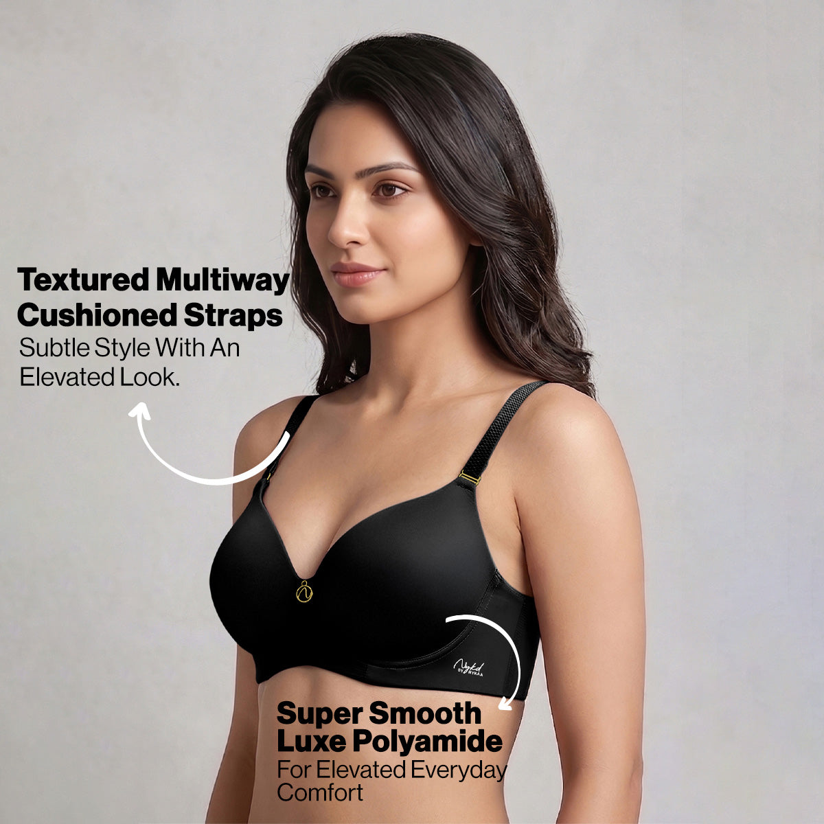 Nykd By Nykaa Ultimate 24/7 Multiway Luxe 3/4th Coverage Padded Non Wired T-Shirt Bra NYB459 Black