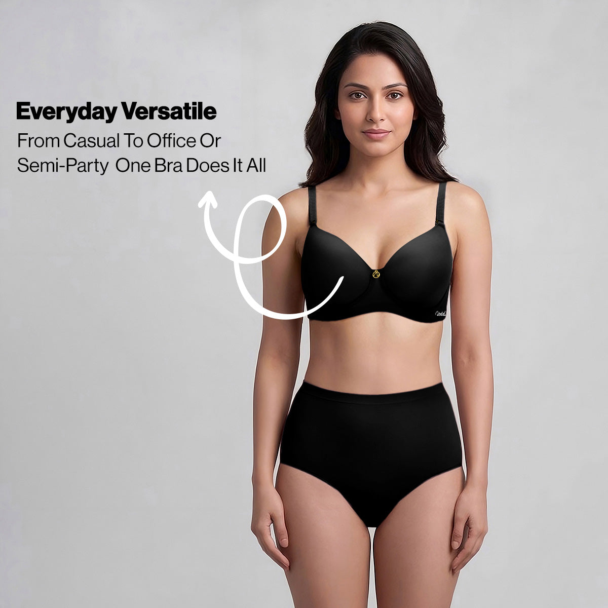 Nykd By Nykaa Ultimate 24/7 Multiway Luxe 3/4th Coverage Padded Non Wired T-Shirt Bra NYB459 Black