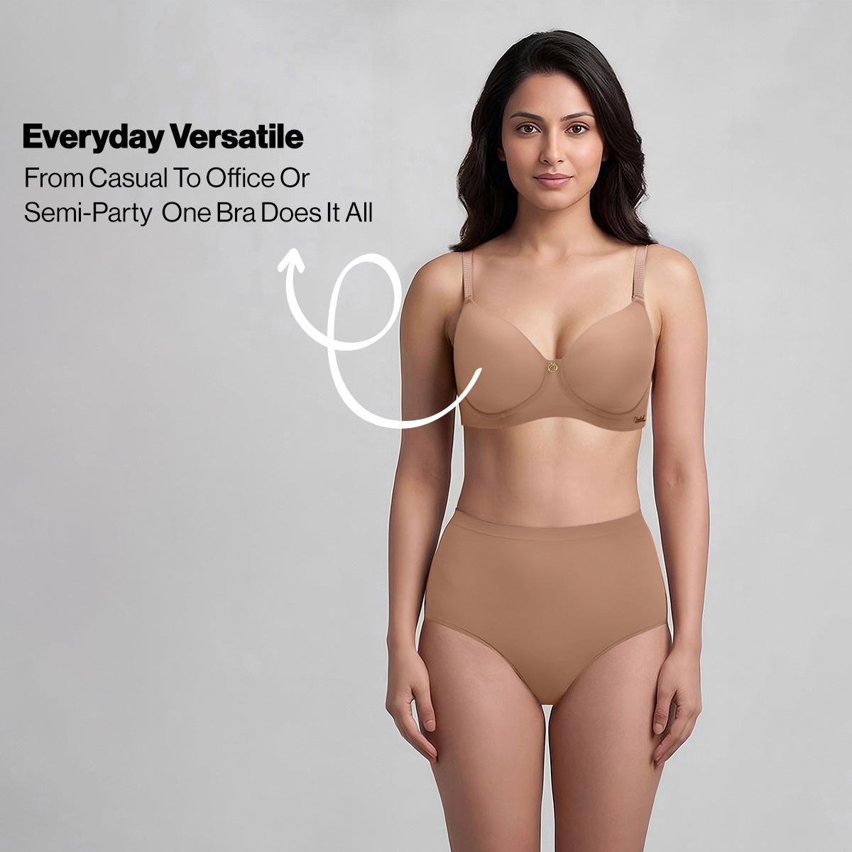 Nykd By Nykaa Ultimate 24/7 Multiway Luxe 3/4th Coverage Padded Non Wired T-Shirt Bra NYB459 D.Nude