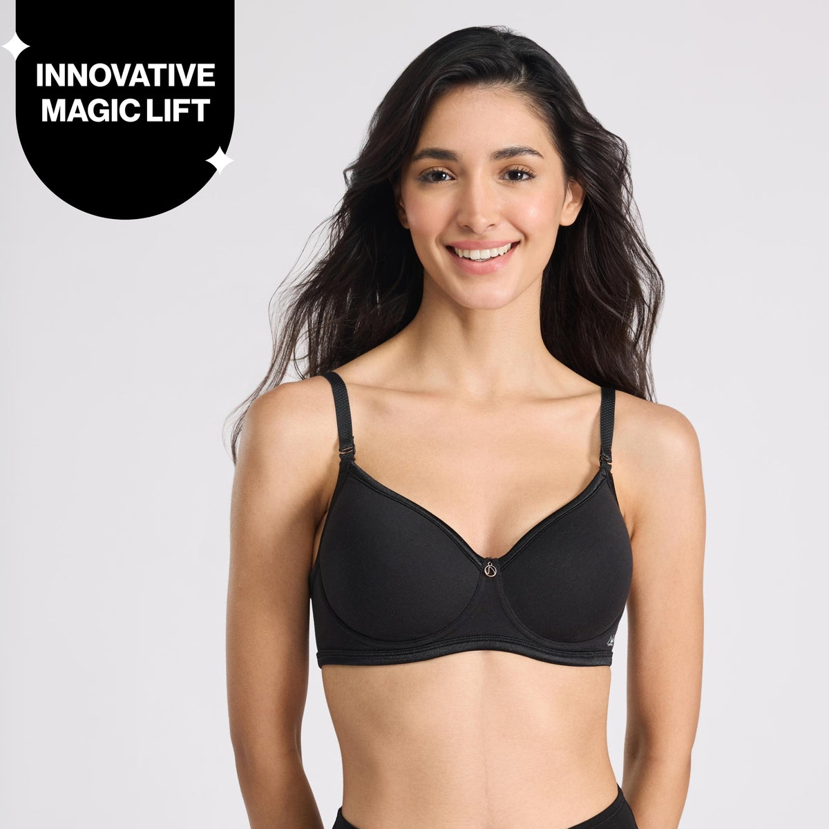 Nykd By Nykaa MagicLift Low Back Multiway Padded Non-Wired Everyday Cotton NBL T-Shirt Bra  NYB466  Black