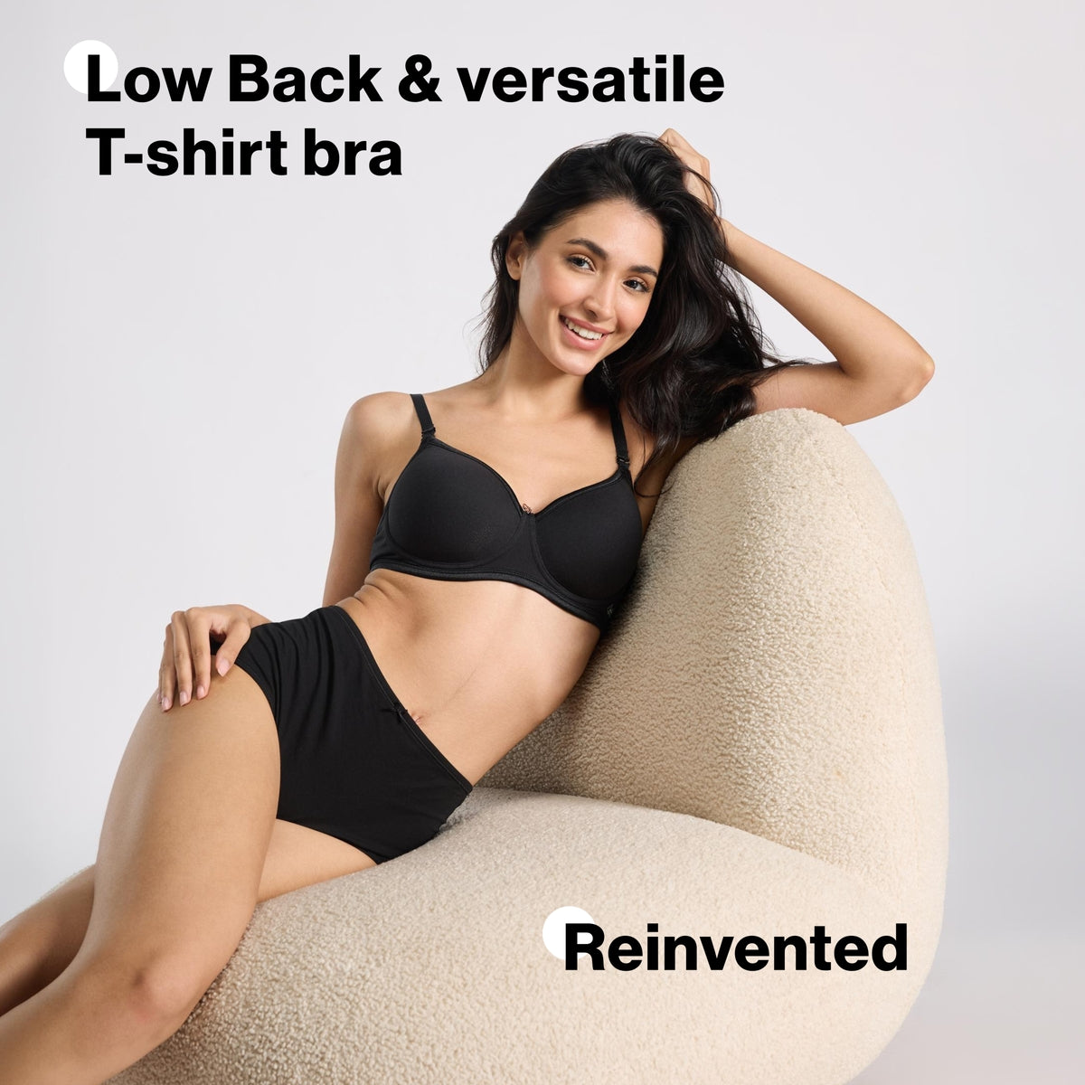 Nykd By Nykaa MagicLift Low Back Multiway Padded Non-Wired Everyday Cotton NBL T-Shirt Bra  NYB466  Black