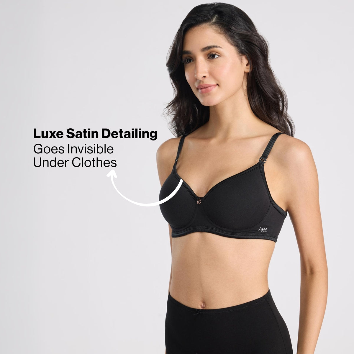 Nykd By Nykaa MagicLift Low Back Multiway Padded Non-Wired Everyday Cotton NBL T-Shirt Bra  NYB466  Black