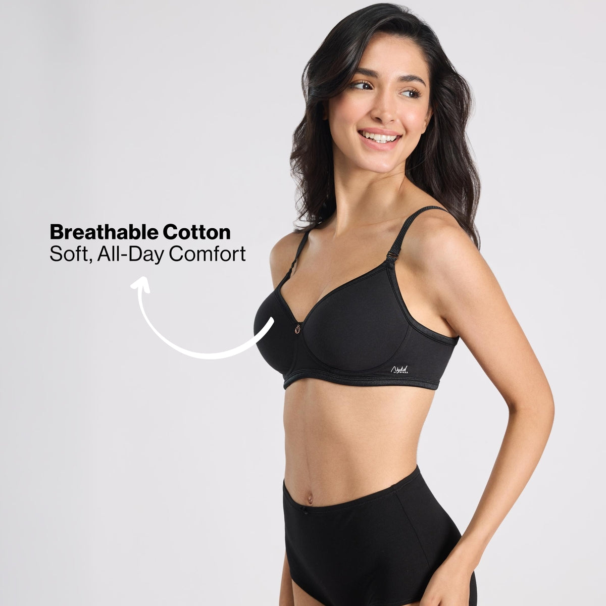 Nykd By Nykaa MagicLift Low Back Multiway Padded Non-Wired Everyday Cotton NBL T-Shirt Bra  NYB466  Black