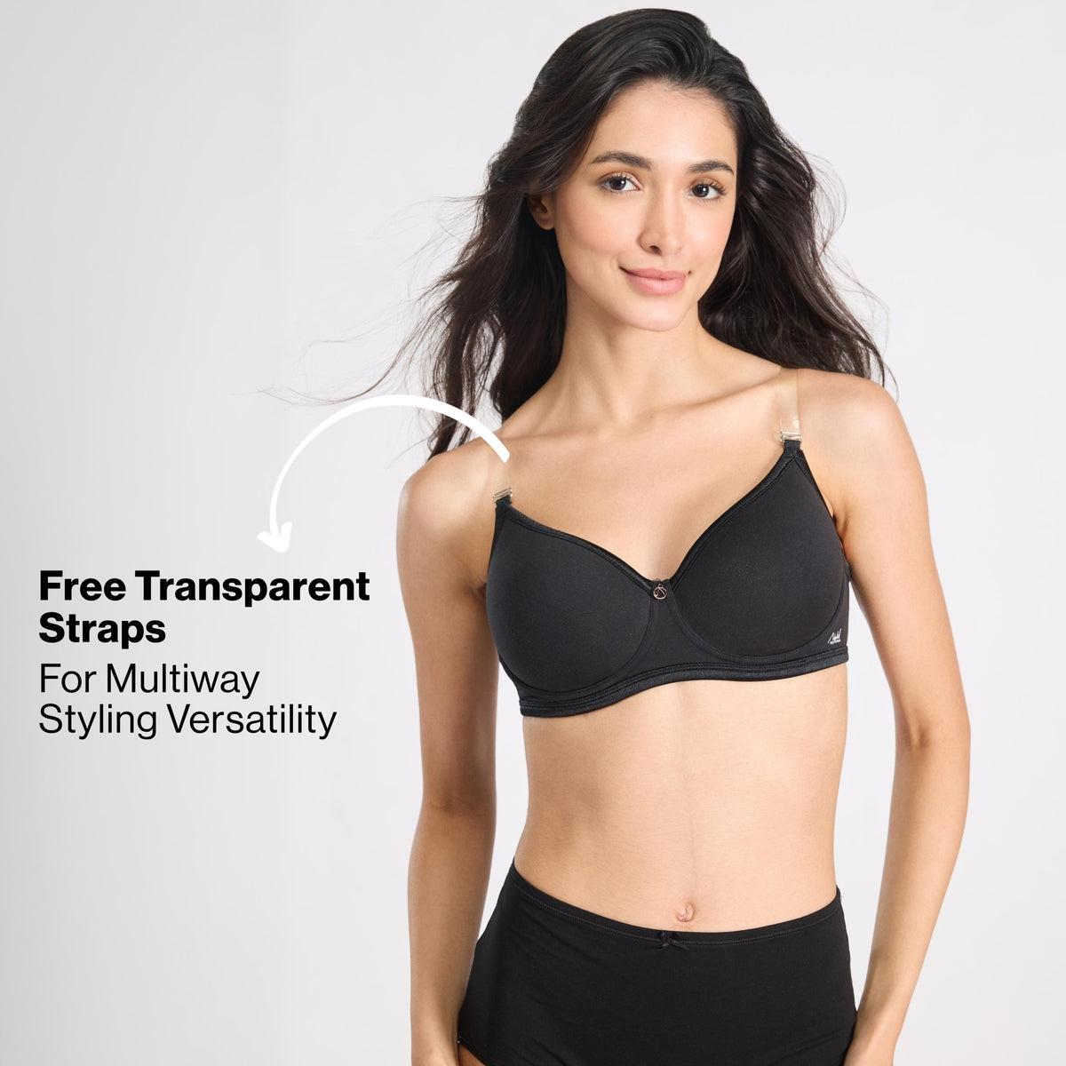 Nykd By Nykaa MagicLift Low Back Multiway Padded Non-Wired Everyday Cotton NBL T-Shirt Bra  NYB466  Black