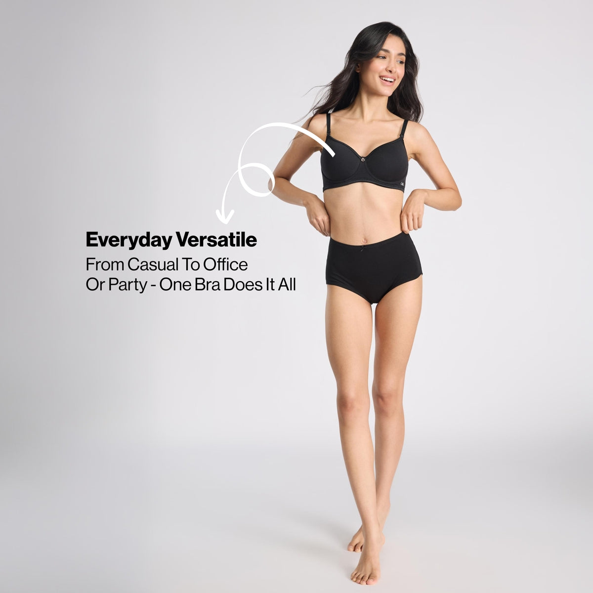 Nykd By Nykaa MagicLift Low Back Multiway Padded Non-Wired Everyday Cotton NBL T-Shirt Bra  NYB466  Black