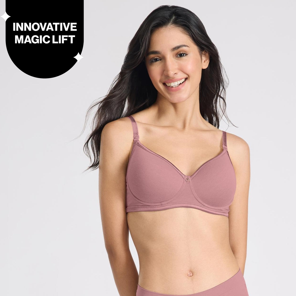 Nykd By Nykaa MagicLift Low Back Multiway Padded Non-Wired Everyday Cotton NBL T-Shirt Bra  NYB466  Mauve