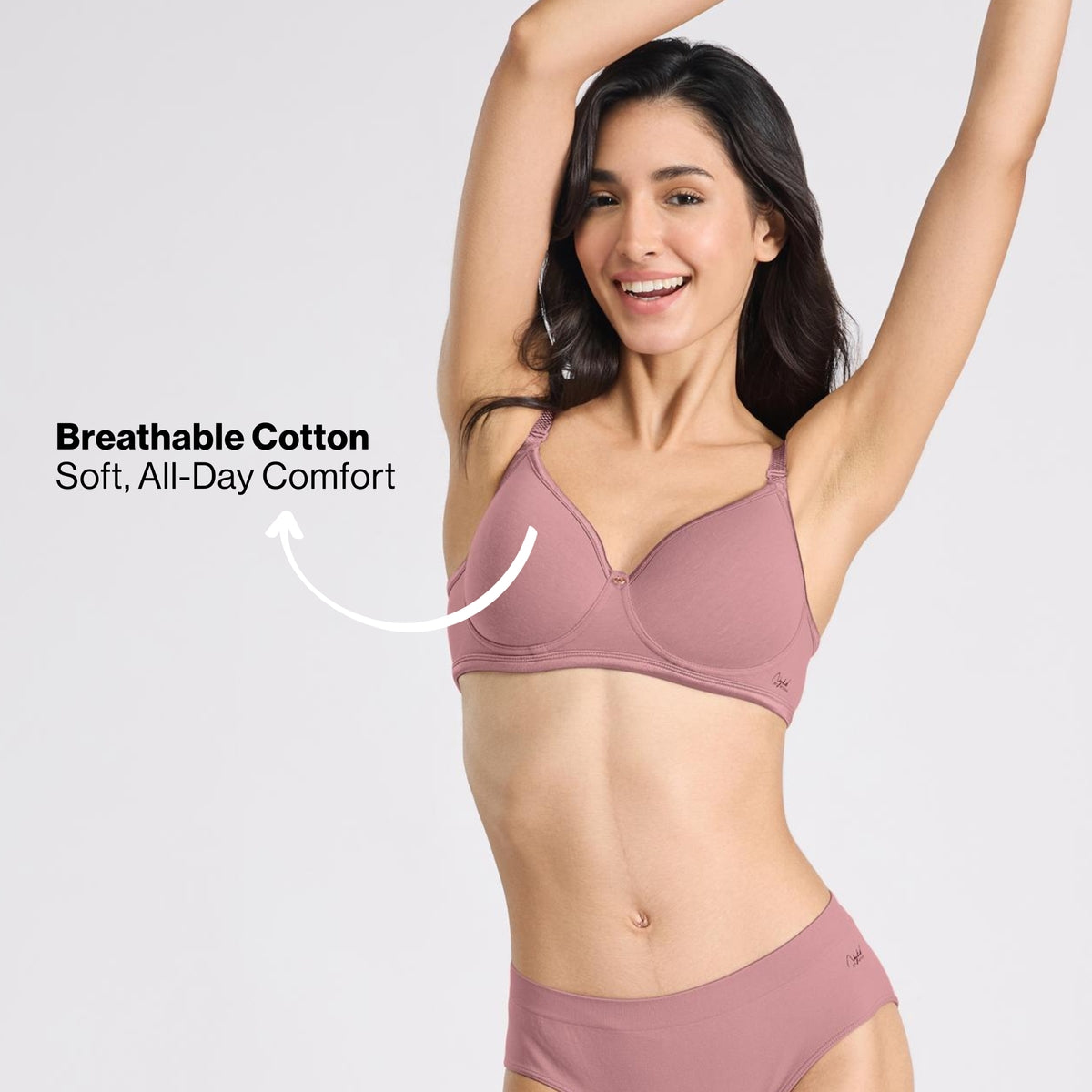 Nykd By Nykaa MagicLift Low Back Multiway Padded Non-Wired Everyday Cotton NBL T-Shirt Bra  NYB466  Mauve