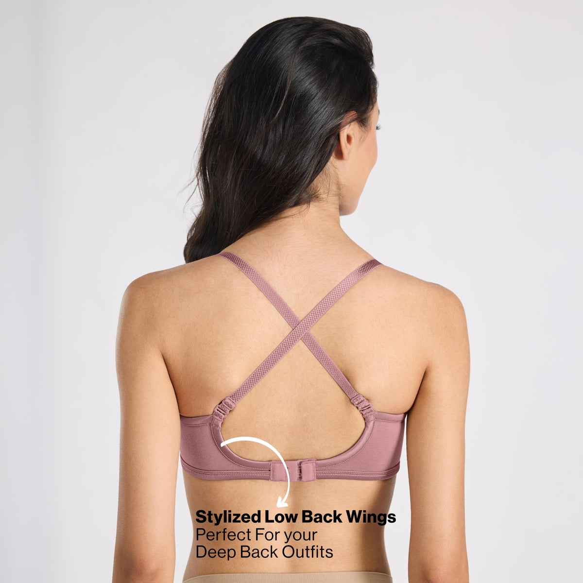 Nykd By Nykaa MagicLift Low Back Multiway Padded Non-Wired Everyday Cotton NBL T-Shirt Bra  NYB466  Mauve