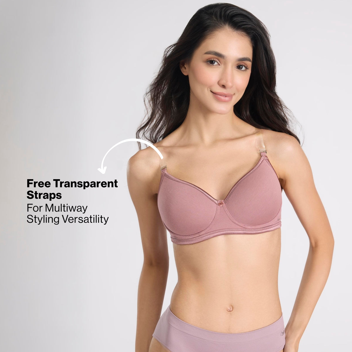 Nykd By Nykaa MagicLift Low Back Multiway Padded Non-Wired Everyday Cotton NBL T-Shirt Bra  NYB466  Mauve