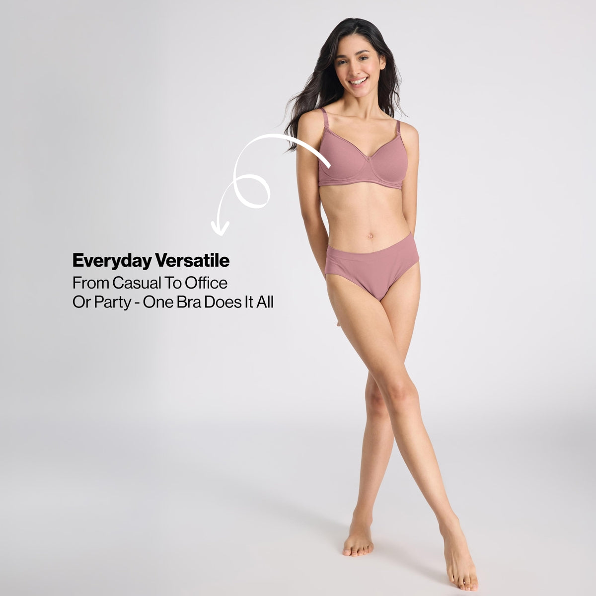 Nykd By Nykaa MagicLift Low Back Multiway Padded Non-Wired Everyday Cotton NBL T-Shirt Bra  NYB466  Mauve