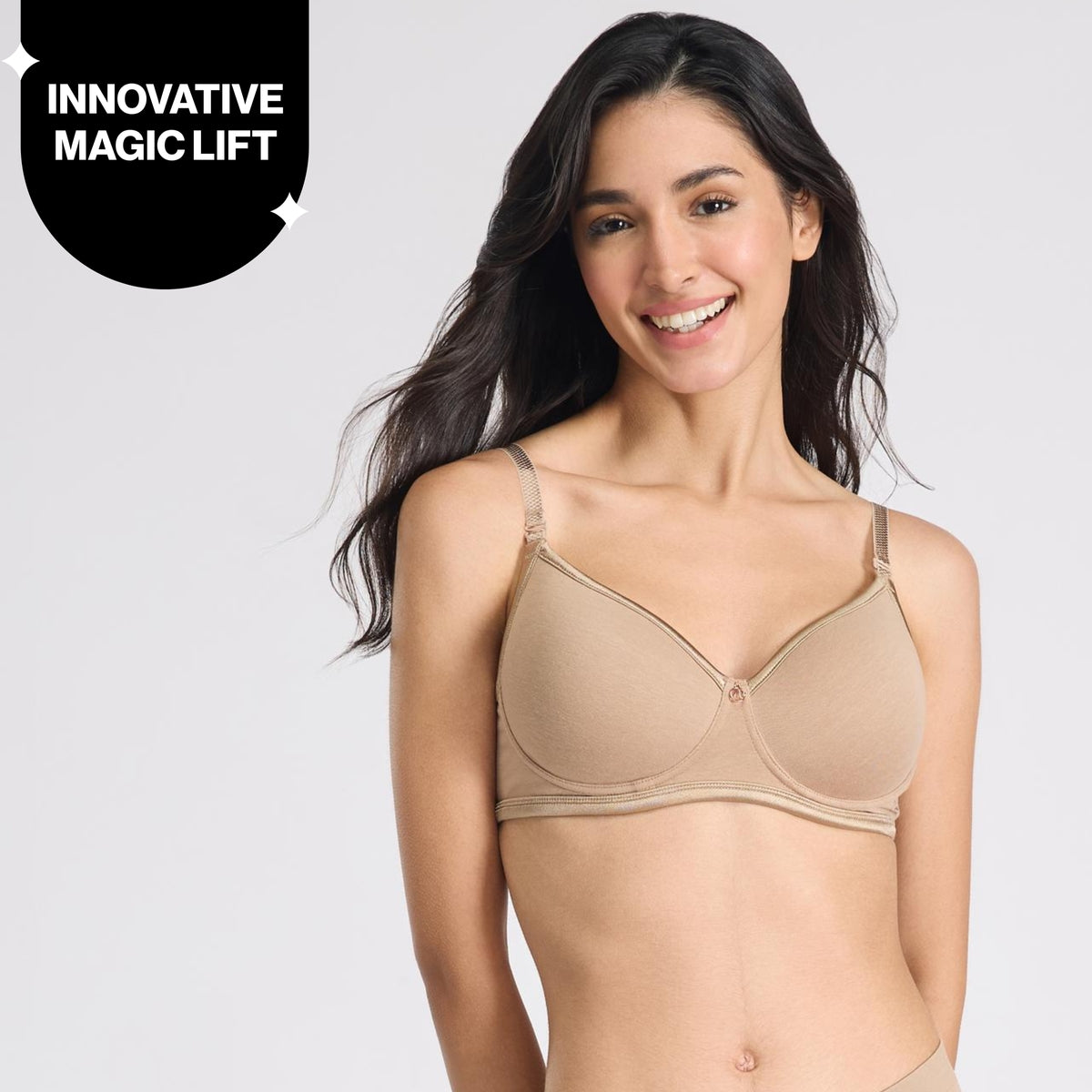 Nykd By Nykaa MagicLift Low Back Multiway Padded Non-Wired Everyday Cotton NBL T-Shirt Bra  NYB466  D.Nude