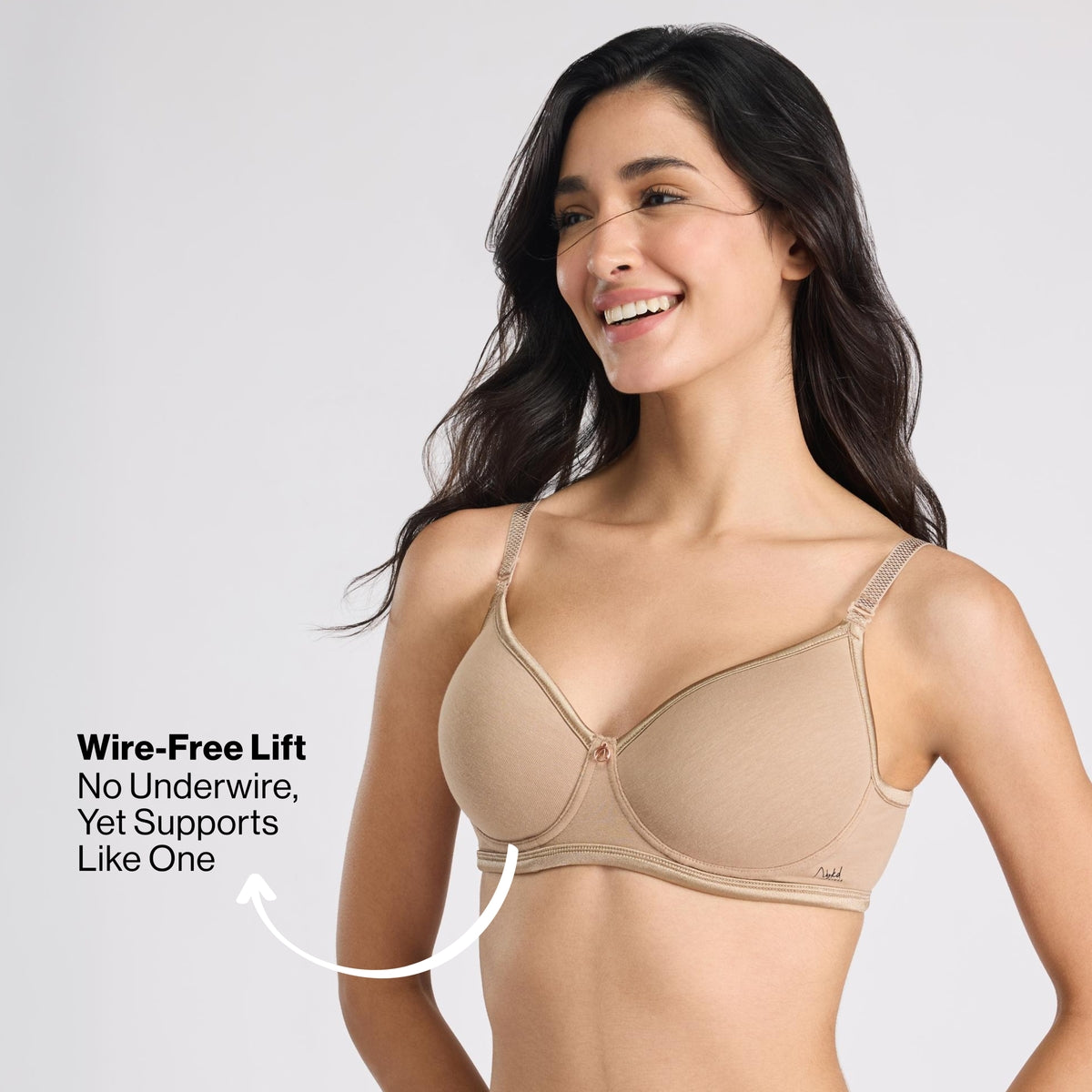 Nykd By Nykaa MagicLift Low Back Multiway Padded Non-Wired Everyday Cotton NBL T-Shirt Bra  NYB466  D.Nude