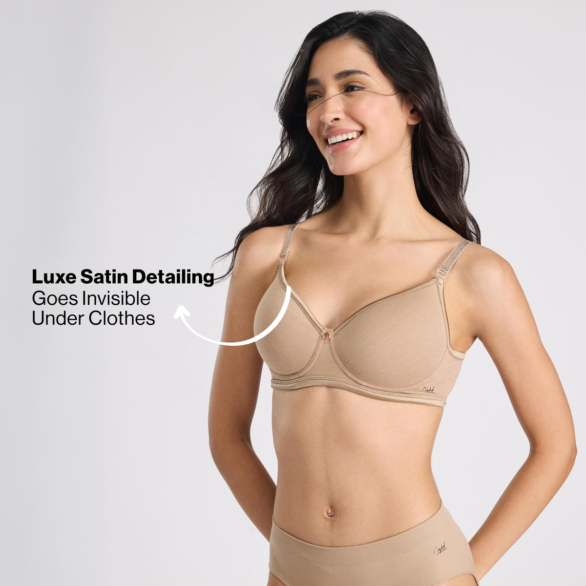 Nykd By Nykaa MagicLift Low Back Multiway Padded Non-Wired Everyday Cotton NBL T-Shirt Bra  NYB466  D.Nude