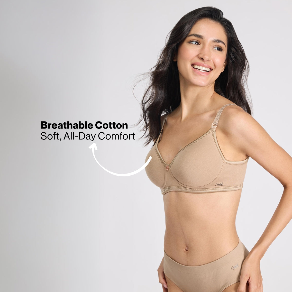 Nykd By Nykaa MagicLift Low Back Multiway Padded Non-Wired Everyday Cotton NBL T-Shirt Bra  NYB466  D.Nude