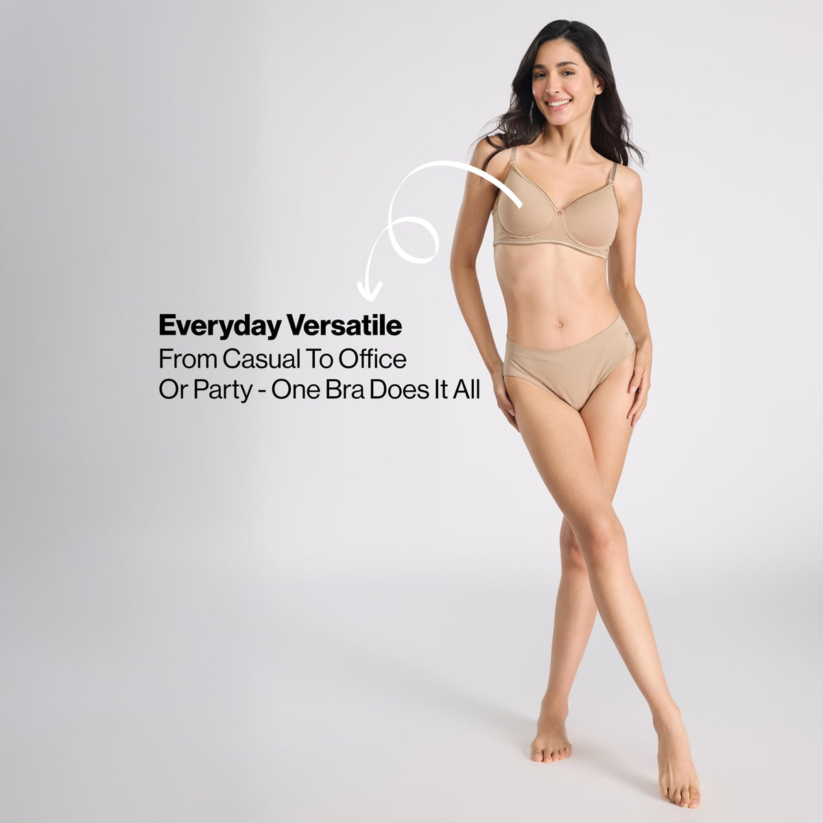 Nykd By Nykaa MagicLift Low Back Multiway Padded Non-Wired Everyday Cotton NBL T-Shirt Bra  NYB466  D.Nude
