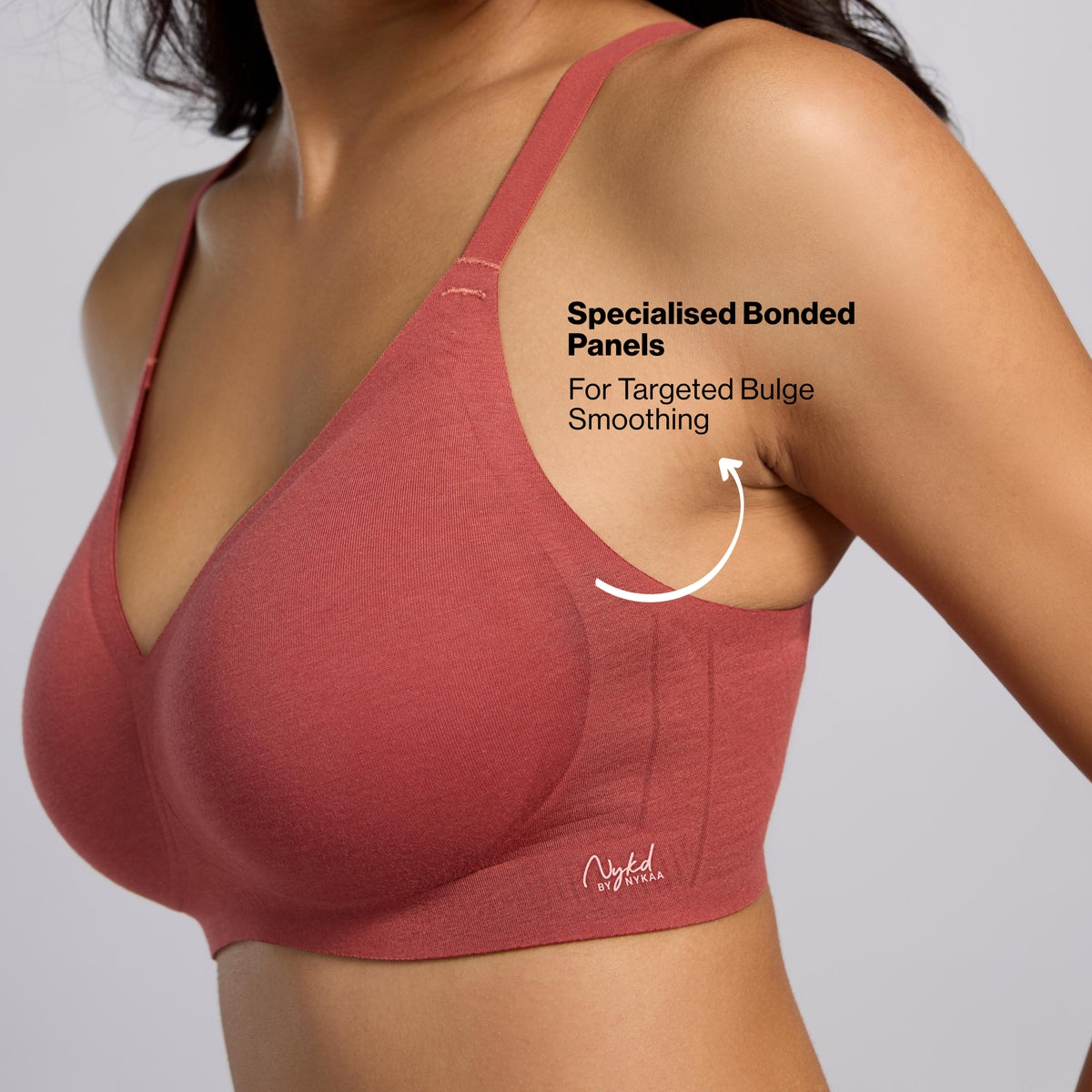 Nykd By Nykaa Invisiblend™ Cotton Modal Seamless Bonded Padded Non Wired NBL T-Shirt Bra NYB487 M Maroon