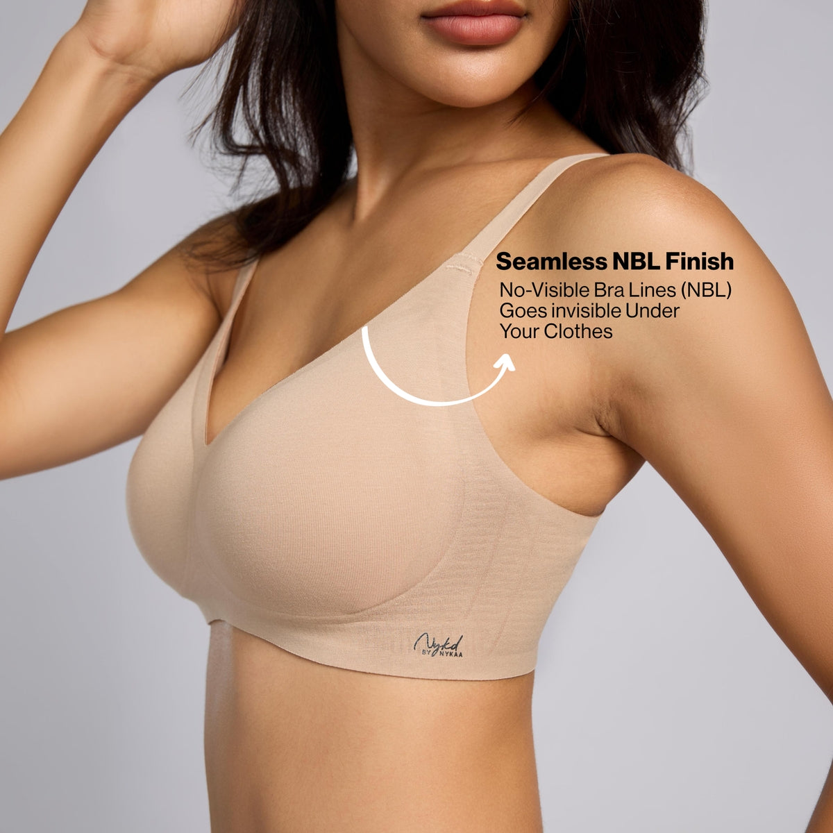Nykd By Nykaa Invisiblend™ Cotton Modal Seamless Bonded Padded Non Wired NBL T-Shirt Bra NYB487 Sand