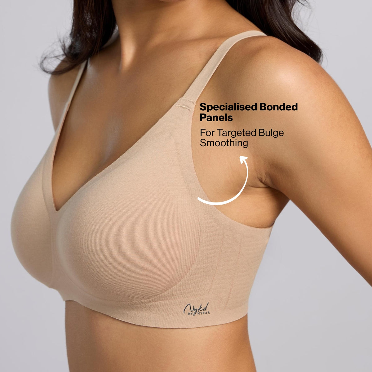 Nykd By Nykaa Invisiblend™ Cotton Modal Seamless Bonded Padded Non Wired NBL T-Shirt Bra NYB487 Sand