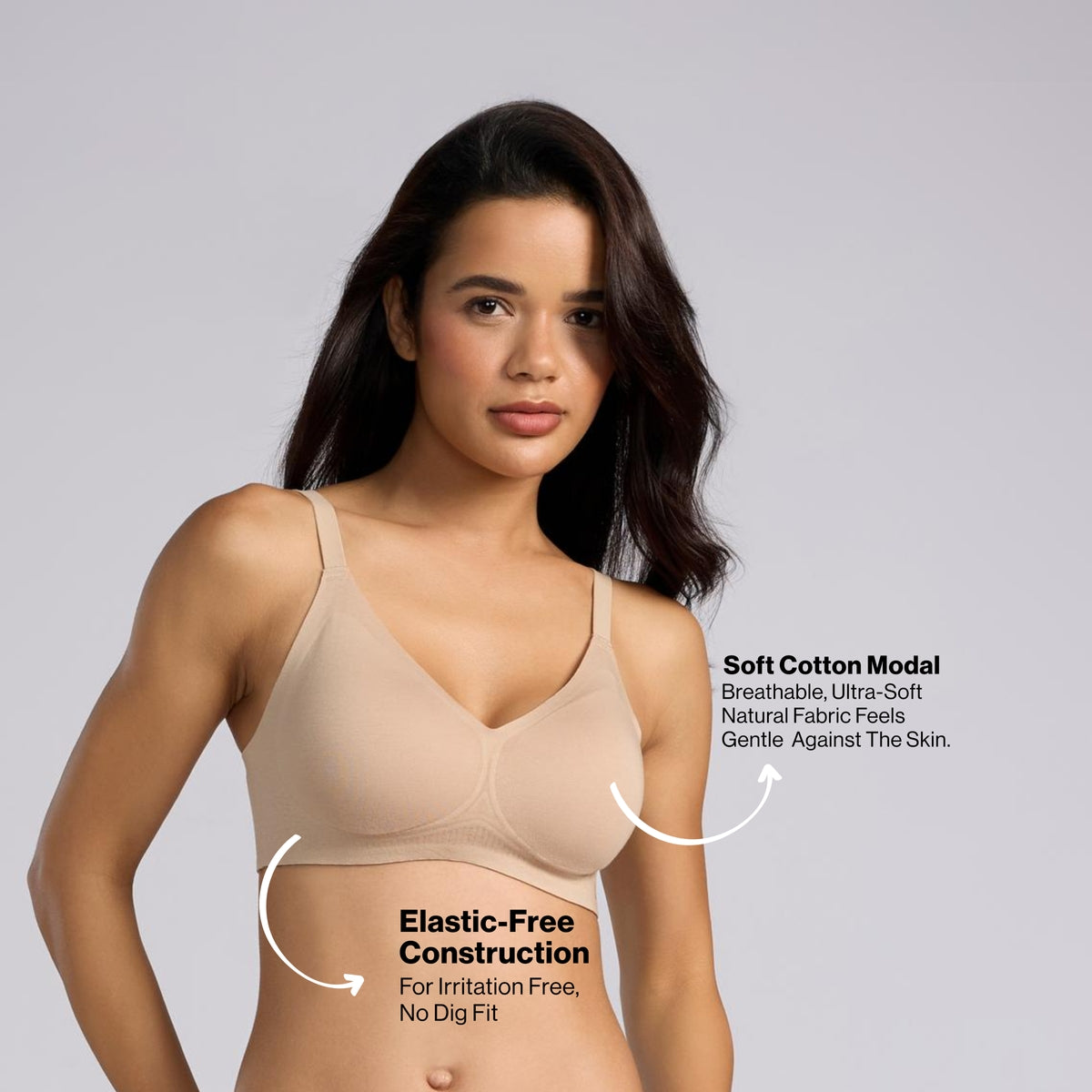 Nykd By Nykaa Invisiblend™ Cotton Modal Seamless Bonded Padded Non Wired NBL T-Shirt Bra NYB487 Sand