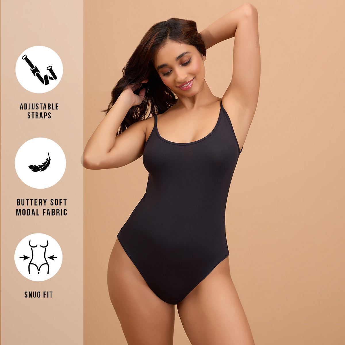 Essential Ultra Soft Modal Bodysuit with Adjustable Straps NYC008-Black