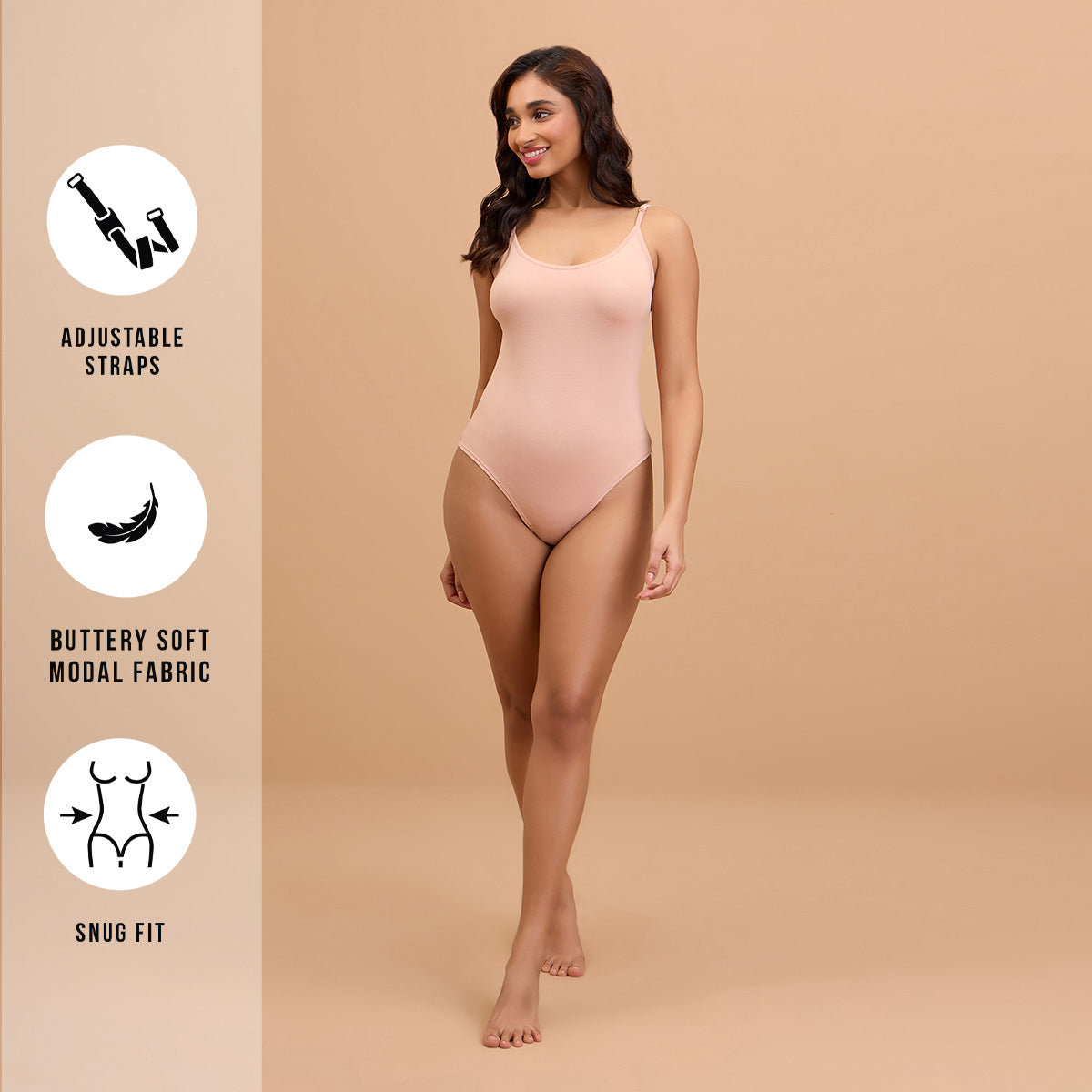 Essential Ultra Soft Modal Bodysuit with Adjustable Straps NYC008-P Nude