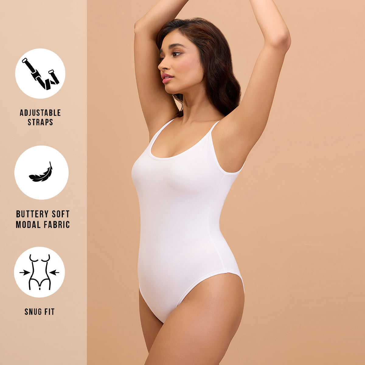 Essential Ultra Soft Modal Bodysuit with Adjustable Straps NYC008-White