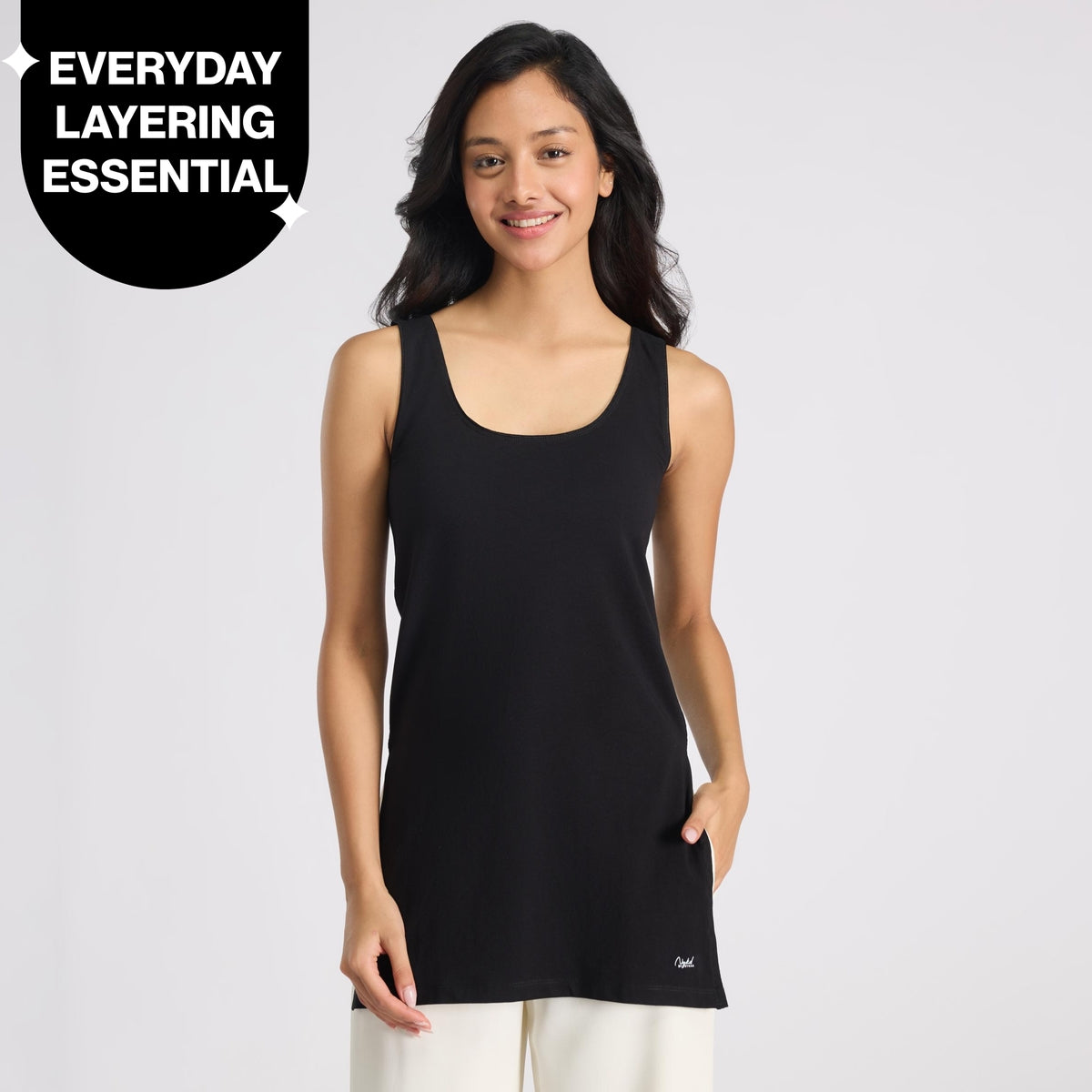 Nykd By Nykaa Breathe Cotton Longline Kurta Camisole-Everyday Layering Essential NYC017 Black