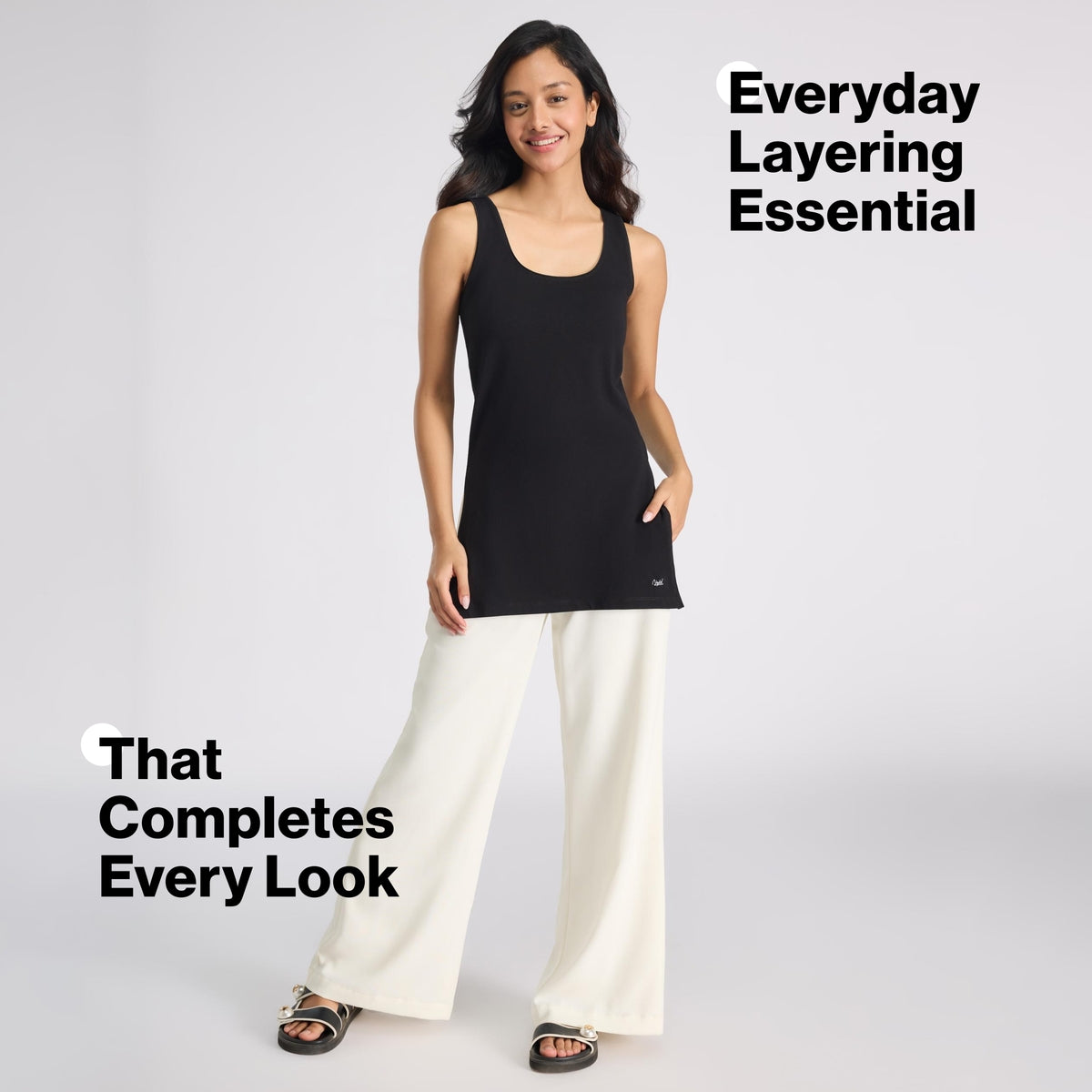 Nykd By Nykaa Breathe Cotton Longline Kurta Camisole-Everyday Layering Essential NYC017 Black