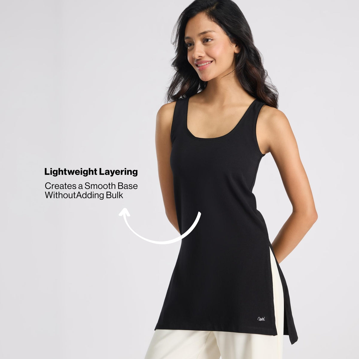 Nykd By Nykaa Breathe Cotton Longline Kurta Camisole-Everyday Layering Essential NYC017 Black