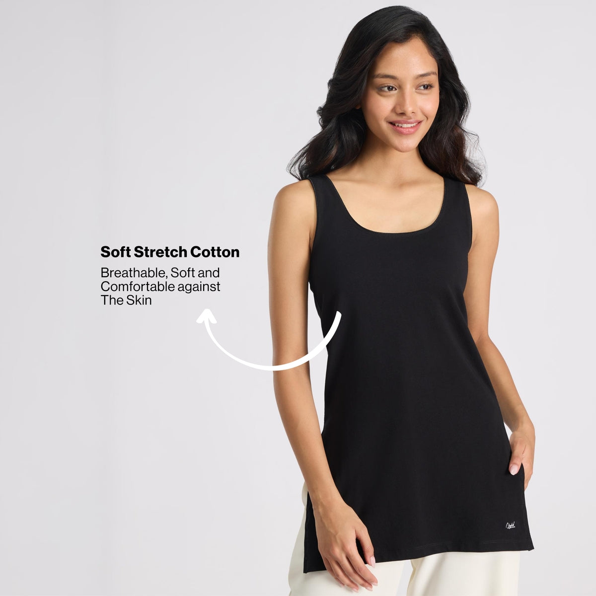 Nykd By Nykaa Breathe Cotton Longline Kurta Camisole-Everyday Layering Essential NYC017 Black