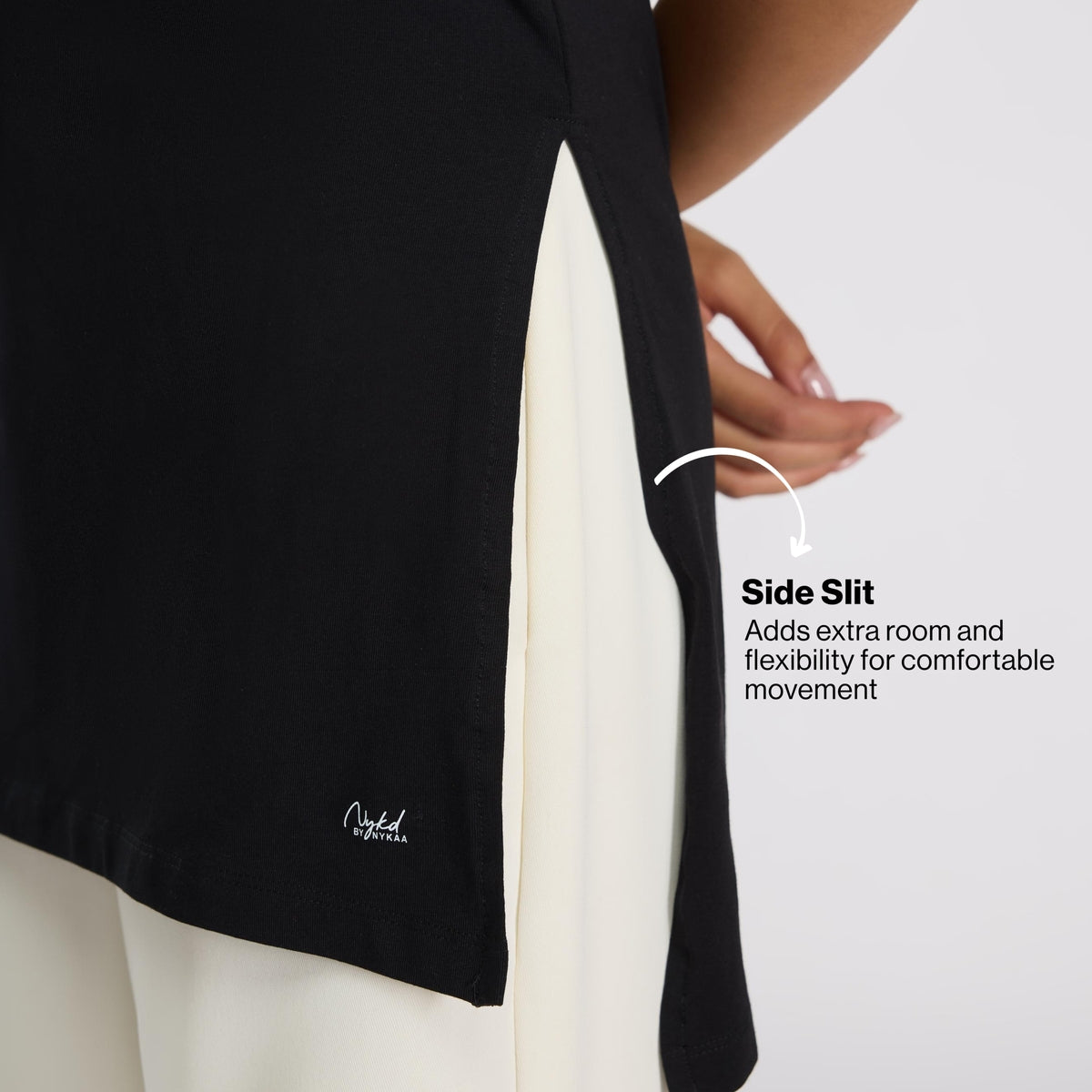 Nykd By Nykaa Breathe Cotton Longline Kurta Camisole-Everyday Layering Essential NYC017 Black