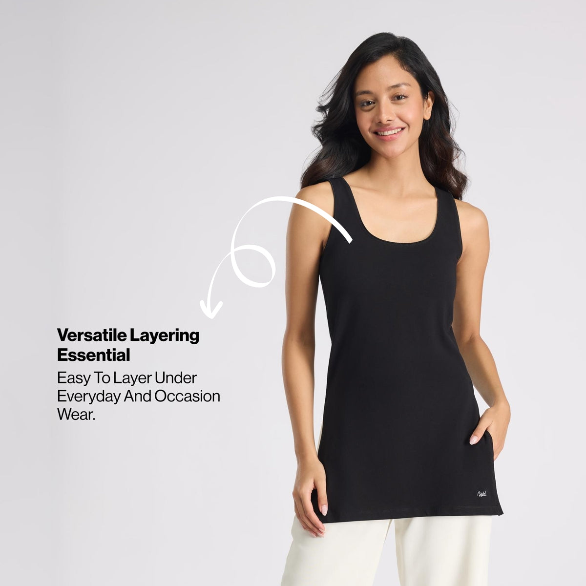 Nykd By Nykaa Breathe Cotton Longline Kurta Camisole-Everyday Layering Essential NYC017 Black