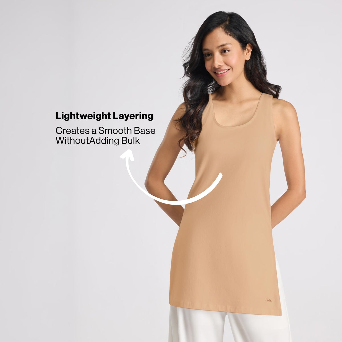 Nykd By Nykaa Breathe Cotton Longline Kurta Camisole-Everyday Layering Essential NYC017 Sand