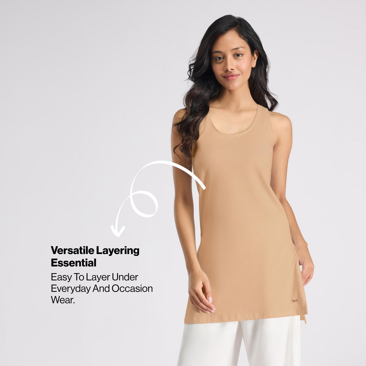Nykd By Nykaa Breathe Cotton Longline Kurta Camisole-Everyday Layering Essential NYC017 Sand
