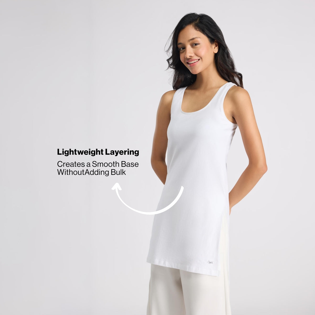 Nykd By Nykaa Breathe Cotton Longline Kurta Camisole-Everyday Layering Essential NYC017 White