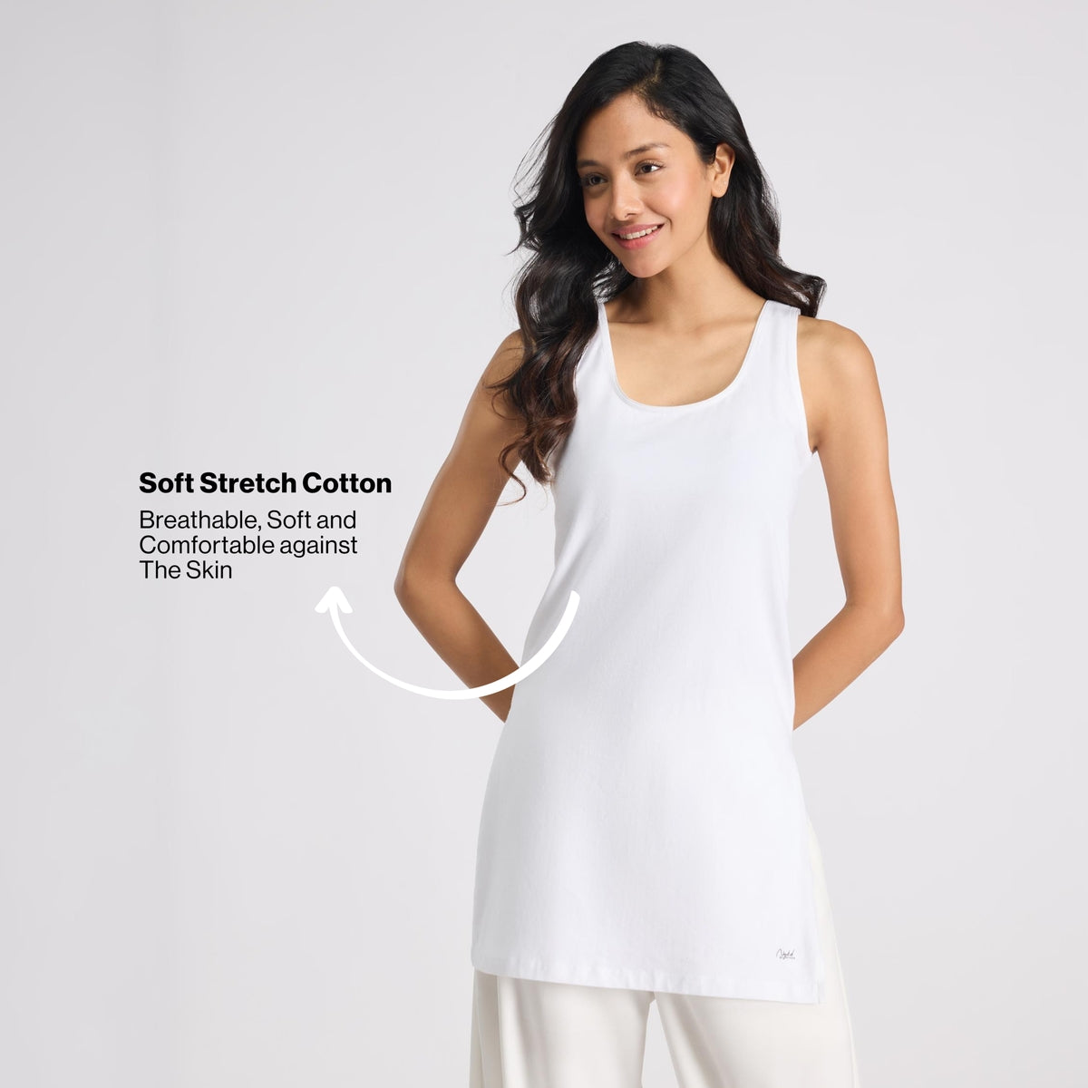 Nykd By Nykaa Breathe Cotton Longline Kurta Camisole-Everyday Layering Essential NYC017 White