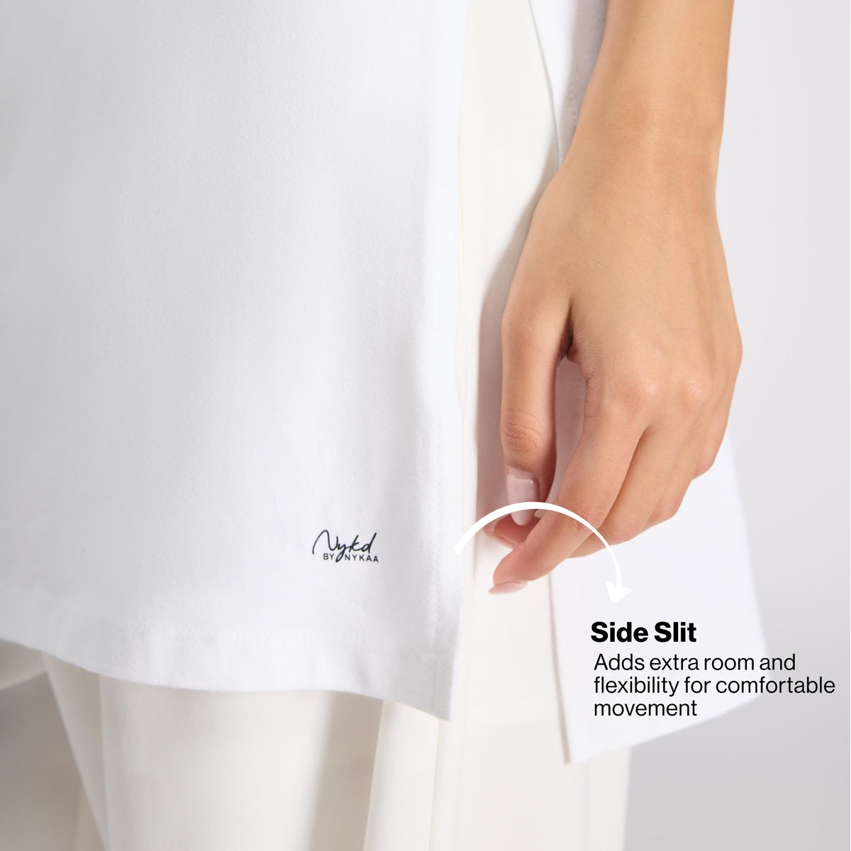 Nykd By Nykaa Breathe Cotton Longline Kurta Camisole-Everyday Layering Essential NYC017 White
