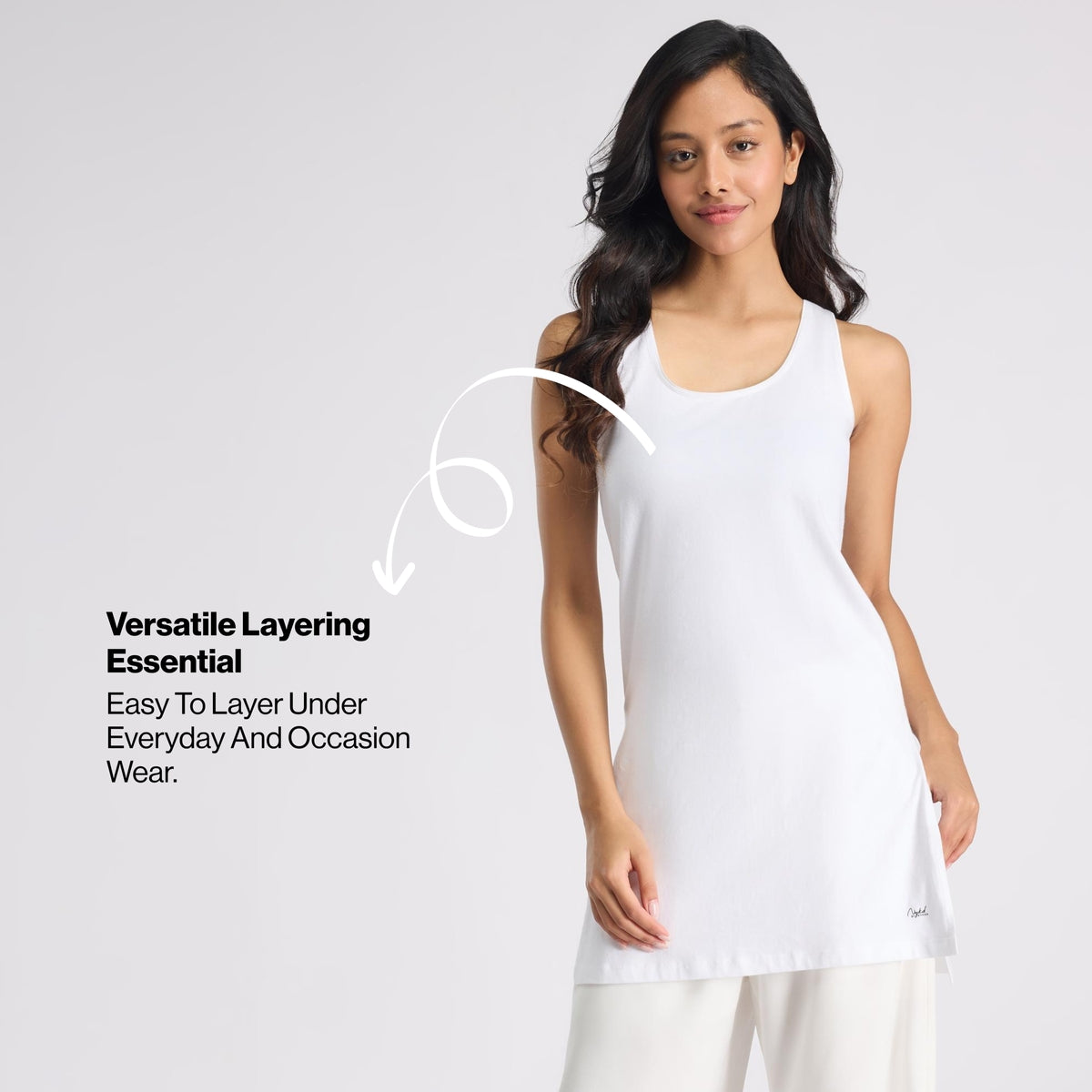 Nykd By Nykaa Breathe Cotton Longline Kurta Camisole-Everyday Layering Essential NYC017 White