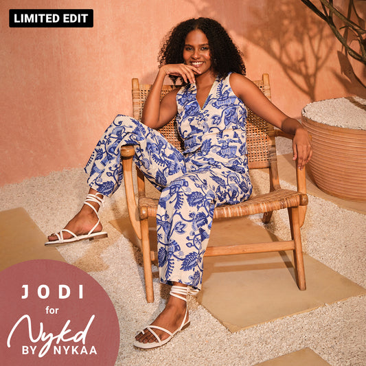 Jodi X Nykd Textured Cotton Buttoned down V-Neck Gilet Top &  Relaxed Wide Leg Comfort Pants Coord sets - Block Printed Fish Print