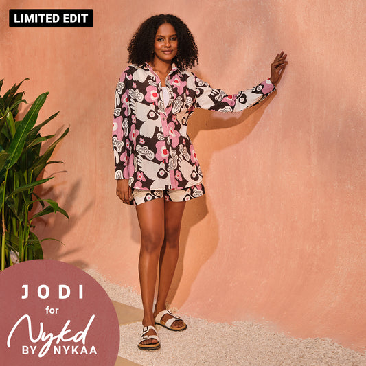 Jodi X Nykd Mangalgiri Cotton Relaxed Shorts with Pompom Tassels-NYJ02-Pink Peace Bird Print