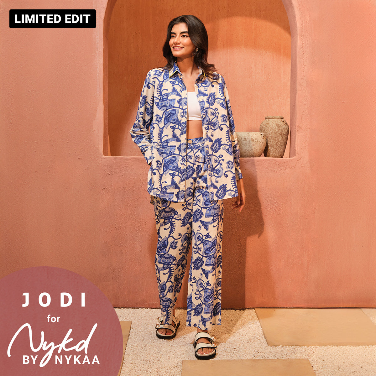 Jodi X Nykd Mangalgiri Cotton Relaxed Wide Leg Comfort Pants-NYJ03-Block Printed Fish Print