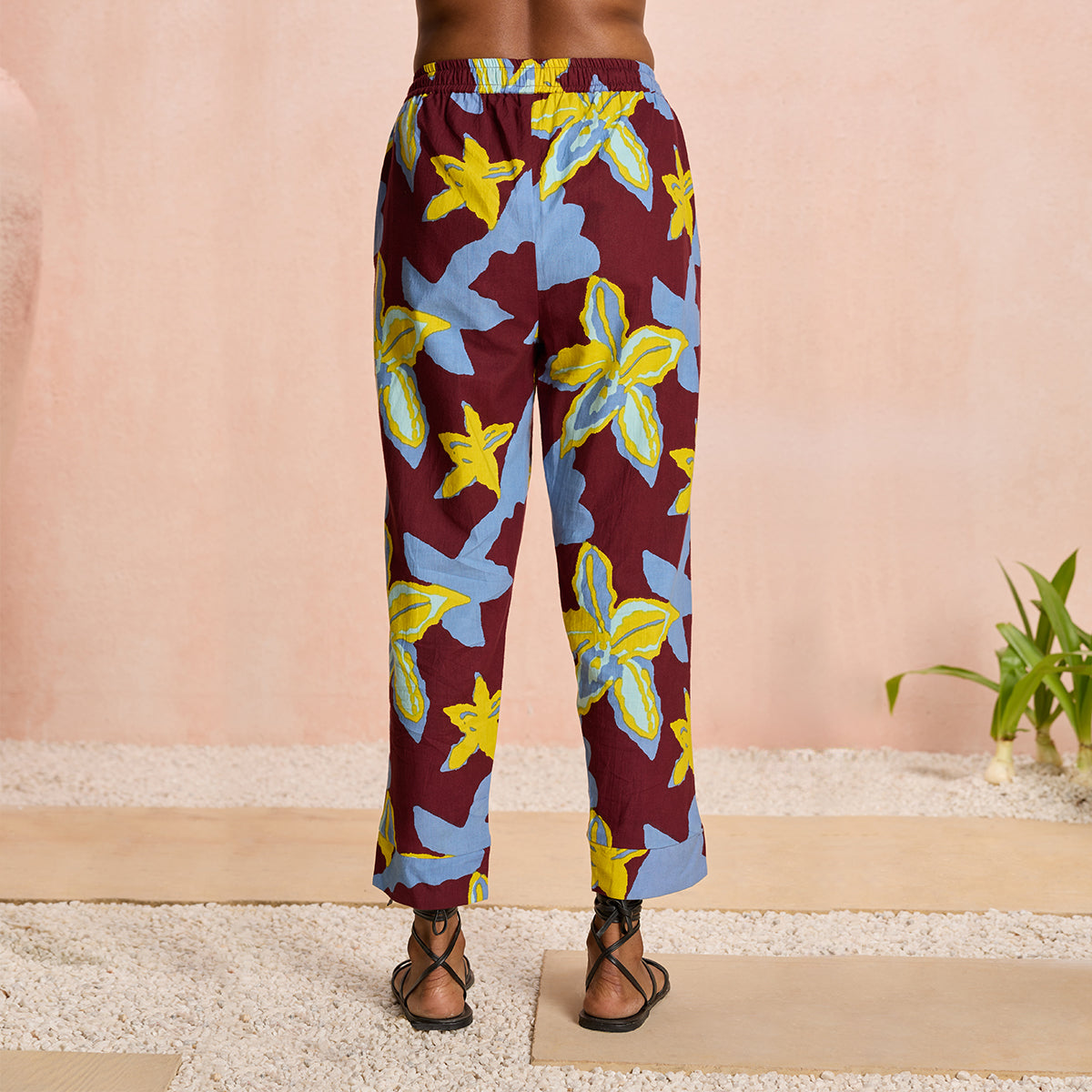 Jodi X Nykd Textured Cotton Tulip Hem Tapered Pants with Pompoms - NYJ04 -Blue Floral Print