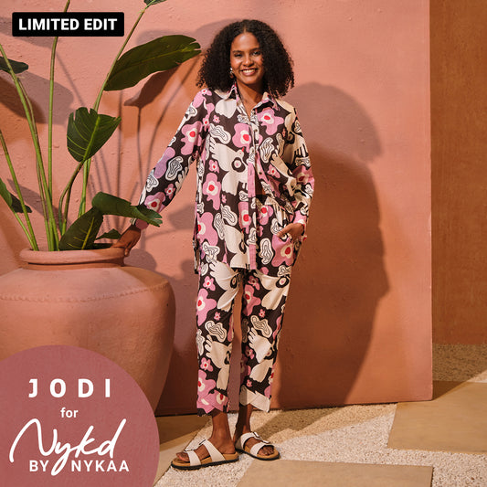 Jodi X Nykd Mangalgiri Cotton Long Shirt with Embroidered Collar-NYJ06- Pink Peace Bird Print