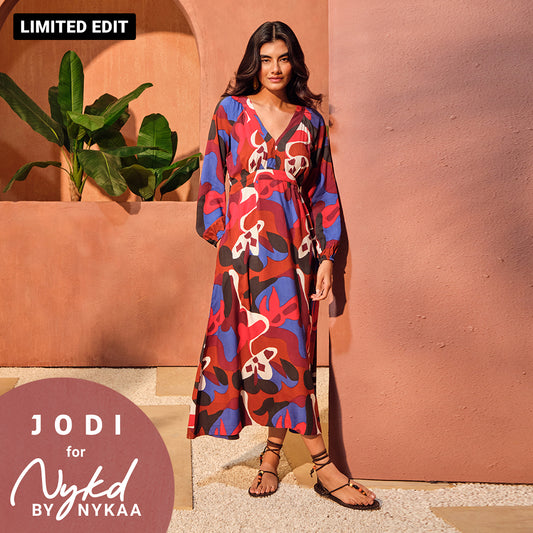 Jodi X Nykd Modal Flowy  V-Neck Maxi Dress with Beaded Tassels  - NYJ08 -Toffee Patch Print
