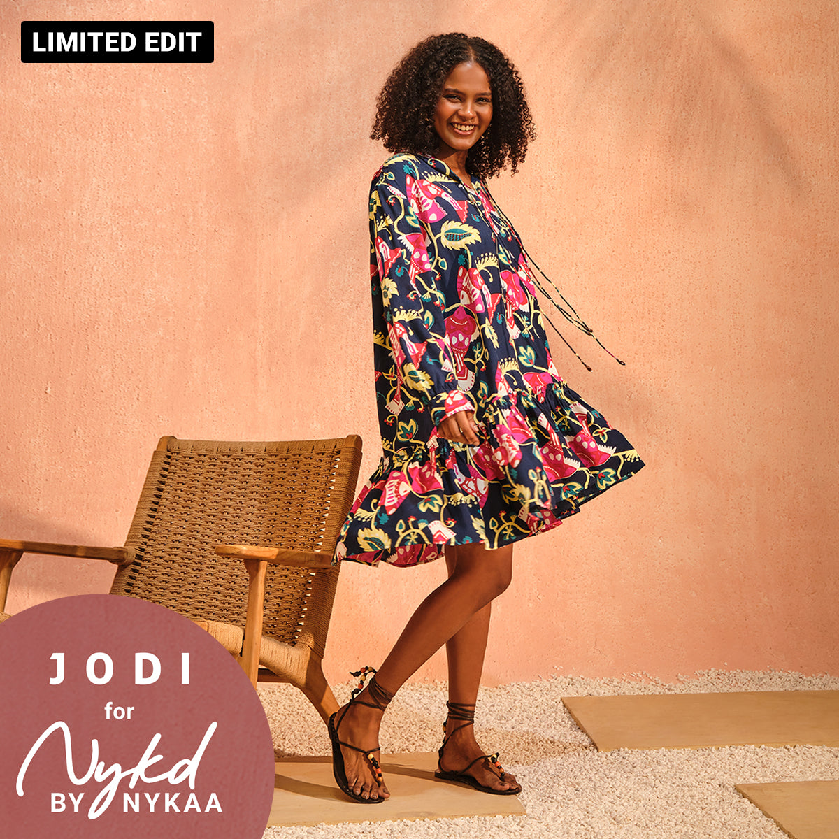 Jodi X Nykd Modal Knee Length Dress with Ruched Hem - NYJ09- Colourful Fish Print