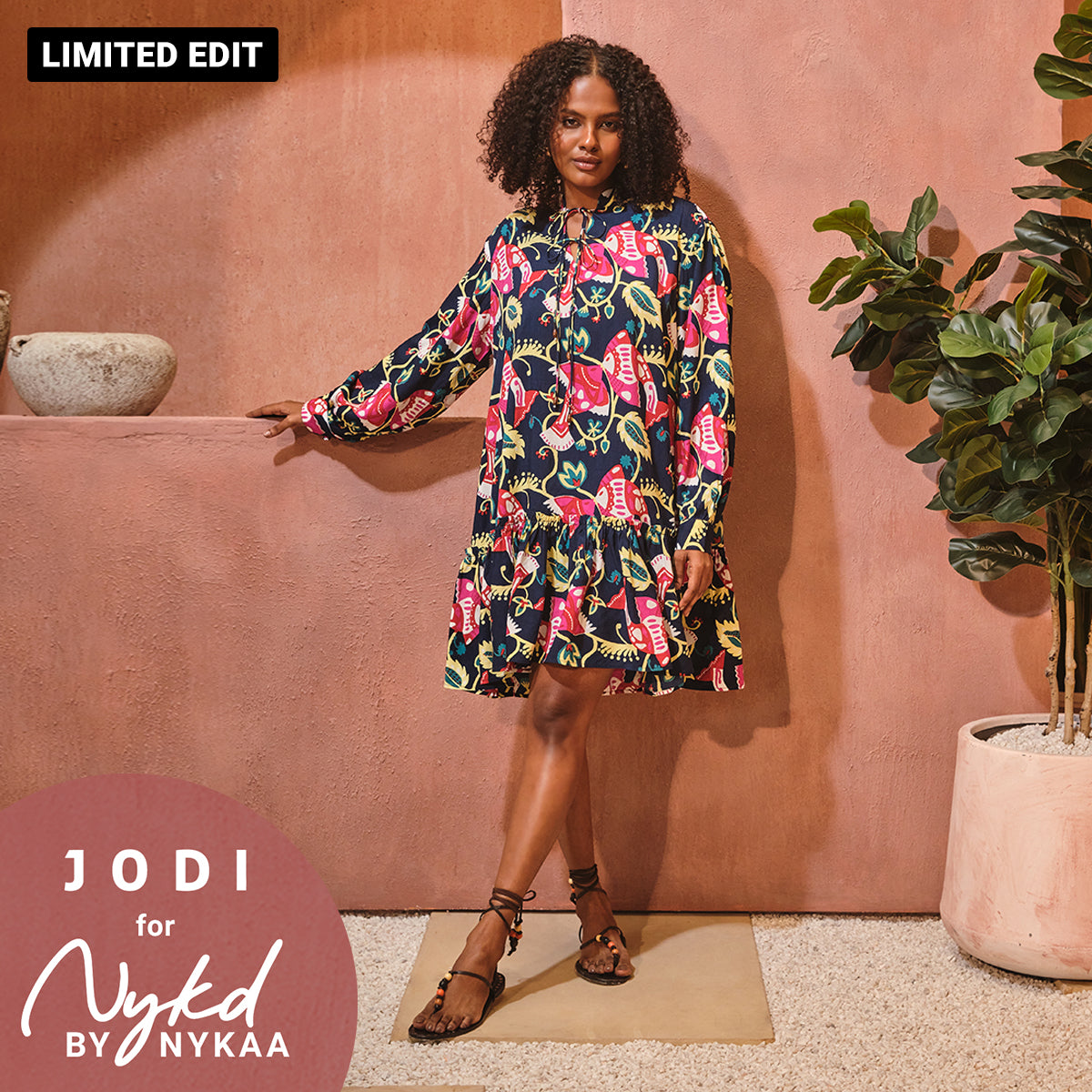 Jodi X Nykd Modal Knee Length Dress with Ruched Hem - NYJ09- Colourful Fish Print